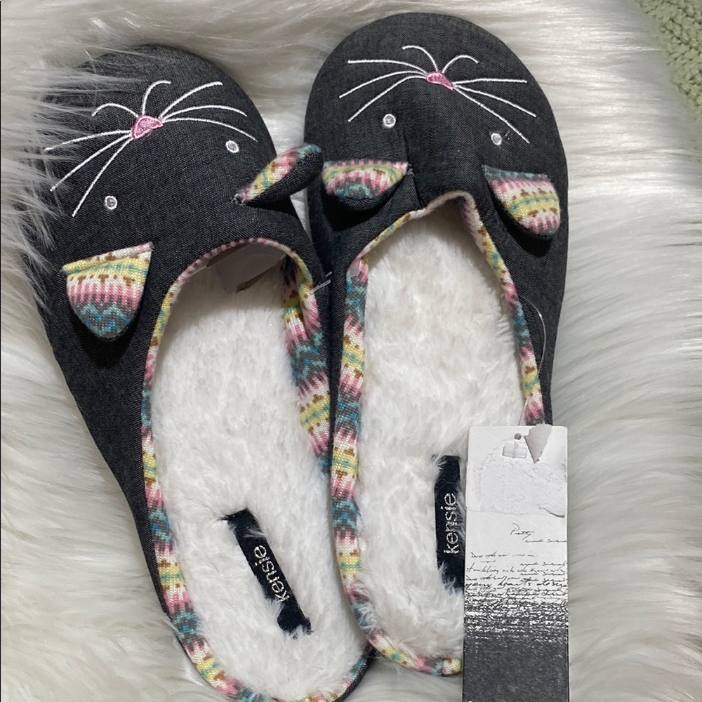 Kenzie Cat Face Slippers - Gray